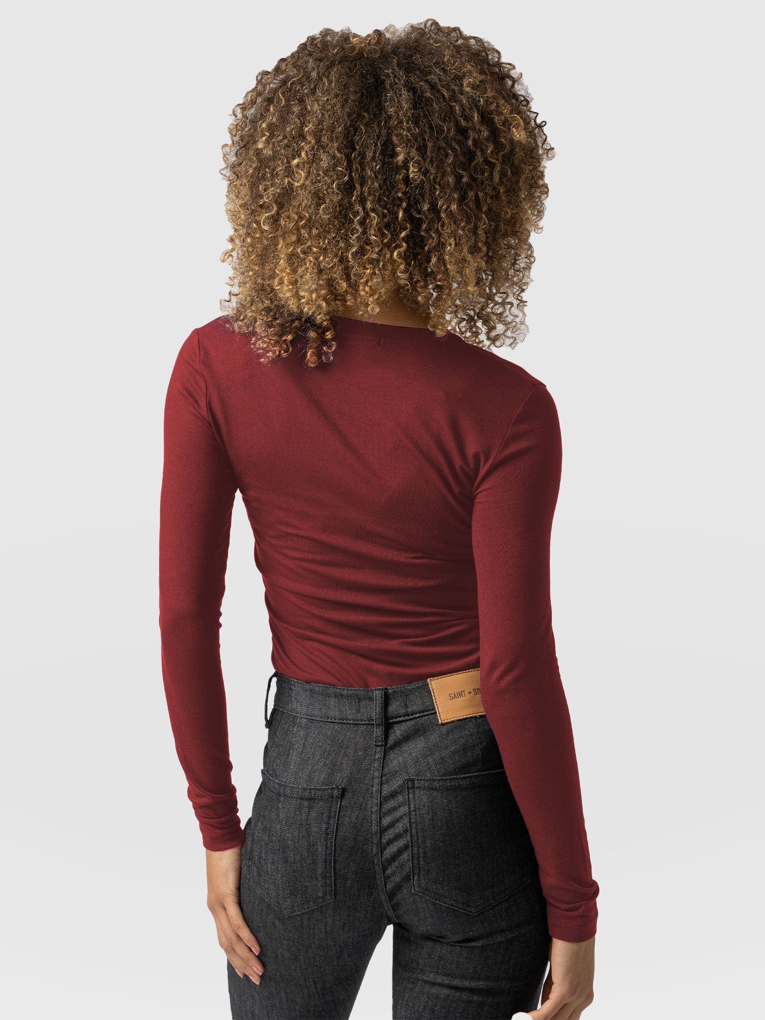 Austen V Neck Tee Burgundy - Women's T-Shirt | Saint + Sofia® USA